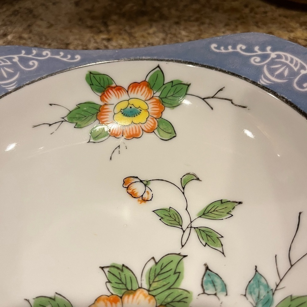 Vintage Square Blue Floral Lusterware Bowl 9” Dish Made in Japan - Picture 12 of 16